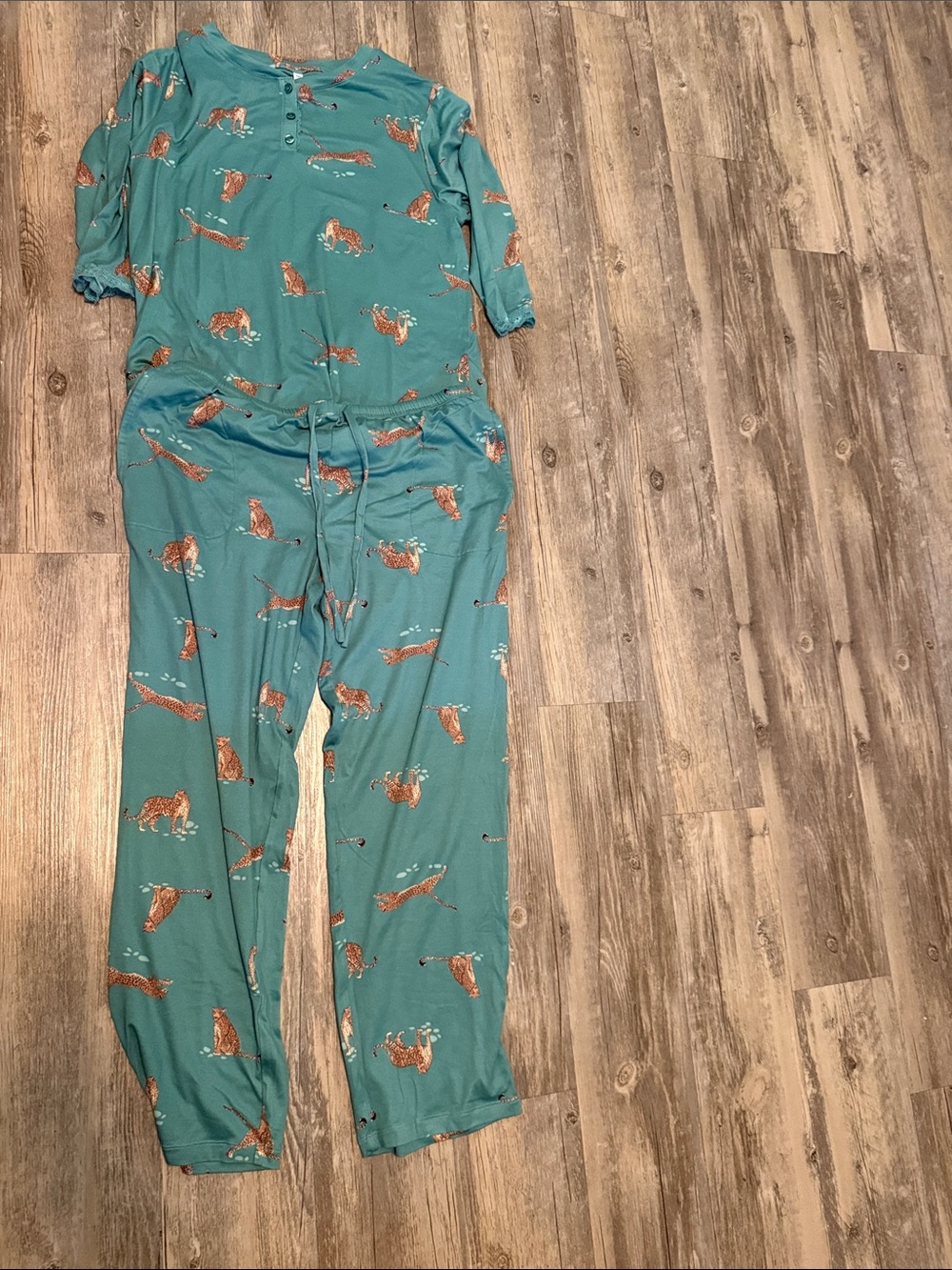 Teal Cat Print Pajama Set